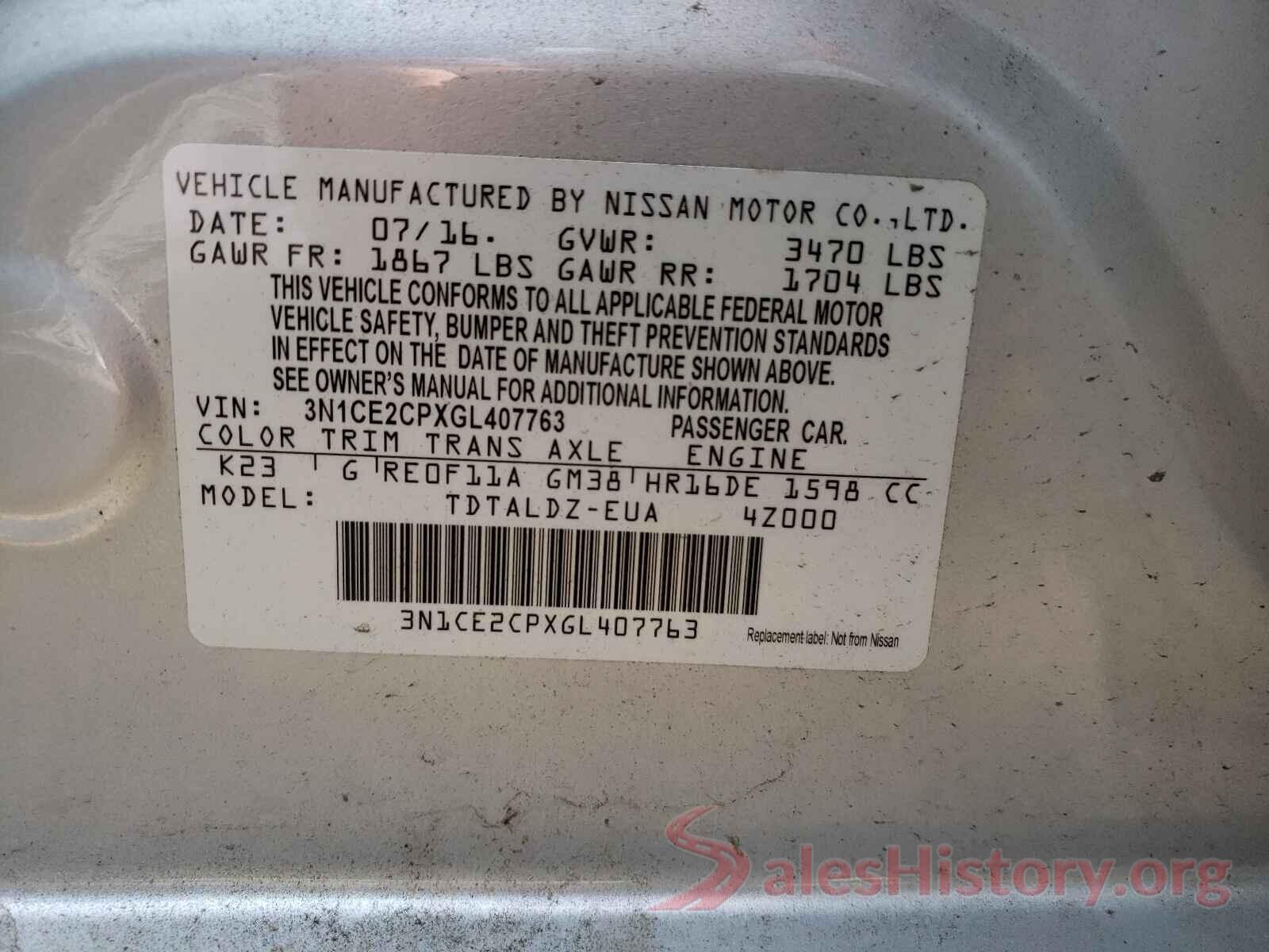 3N1CE2CPXGL407763 2016 NISSAN VERSA