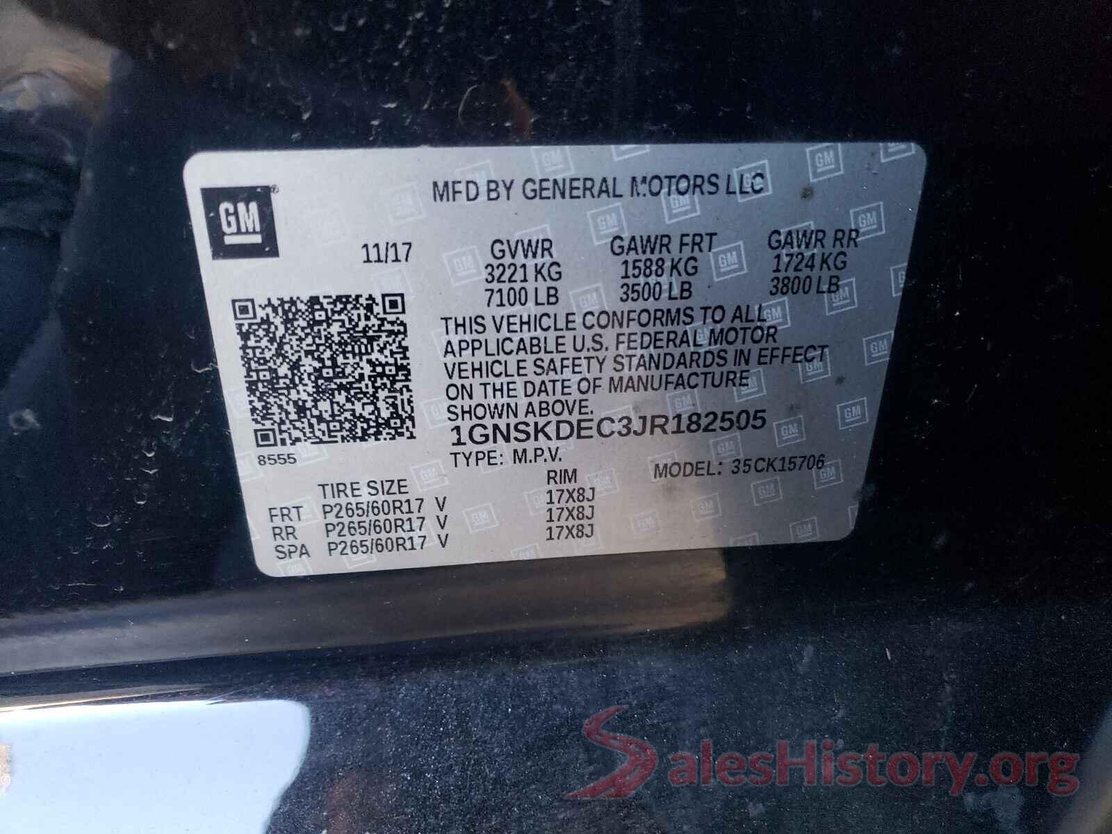 1GNSKDEC3JR182505 2018 CHEVROLET TAHOE