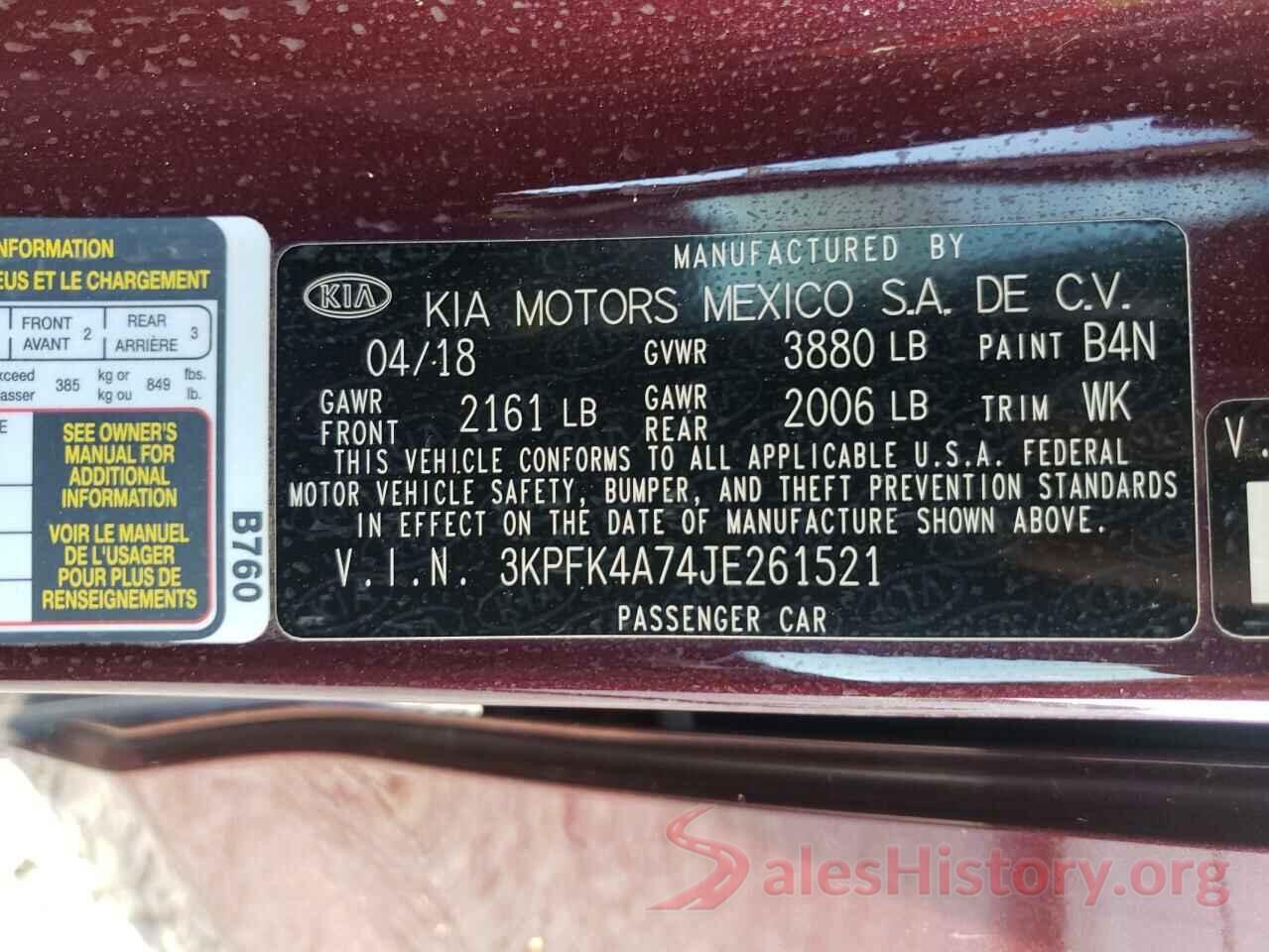 3KPFK4A74JE261521 2018 KIA FORTE