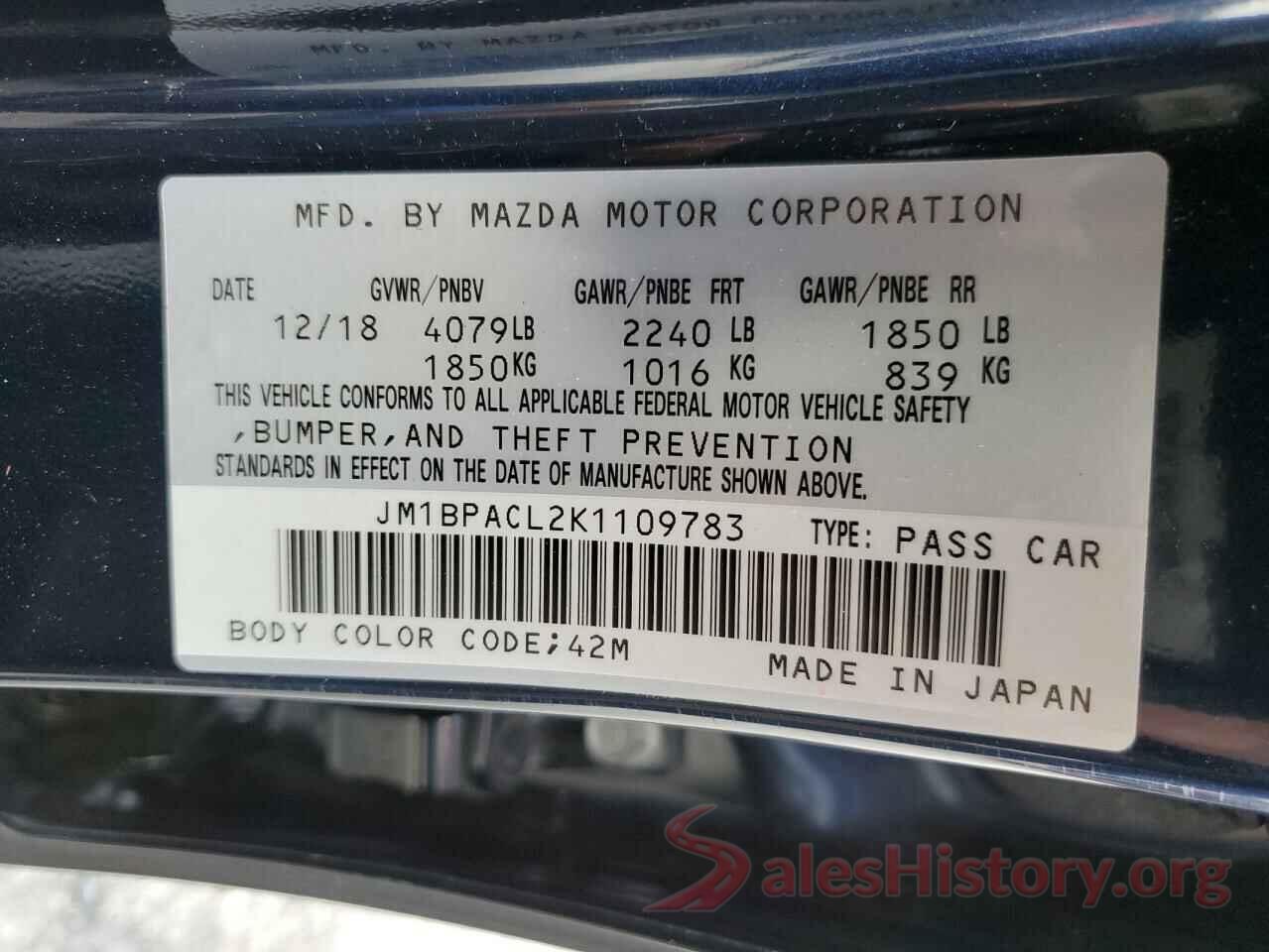 JM1BPACL2K1109783 2019 MAZDA 3