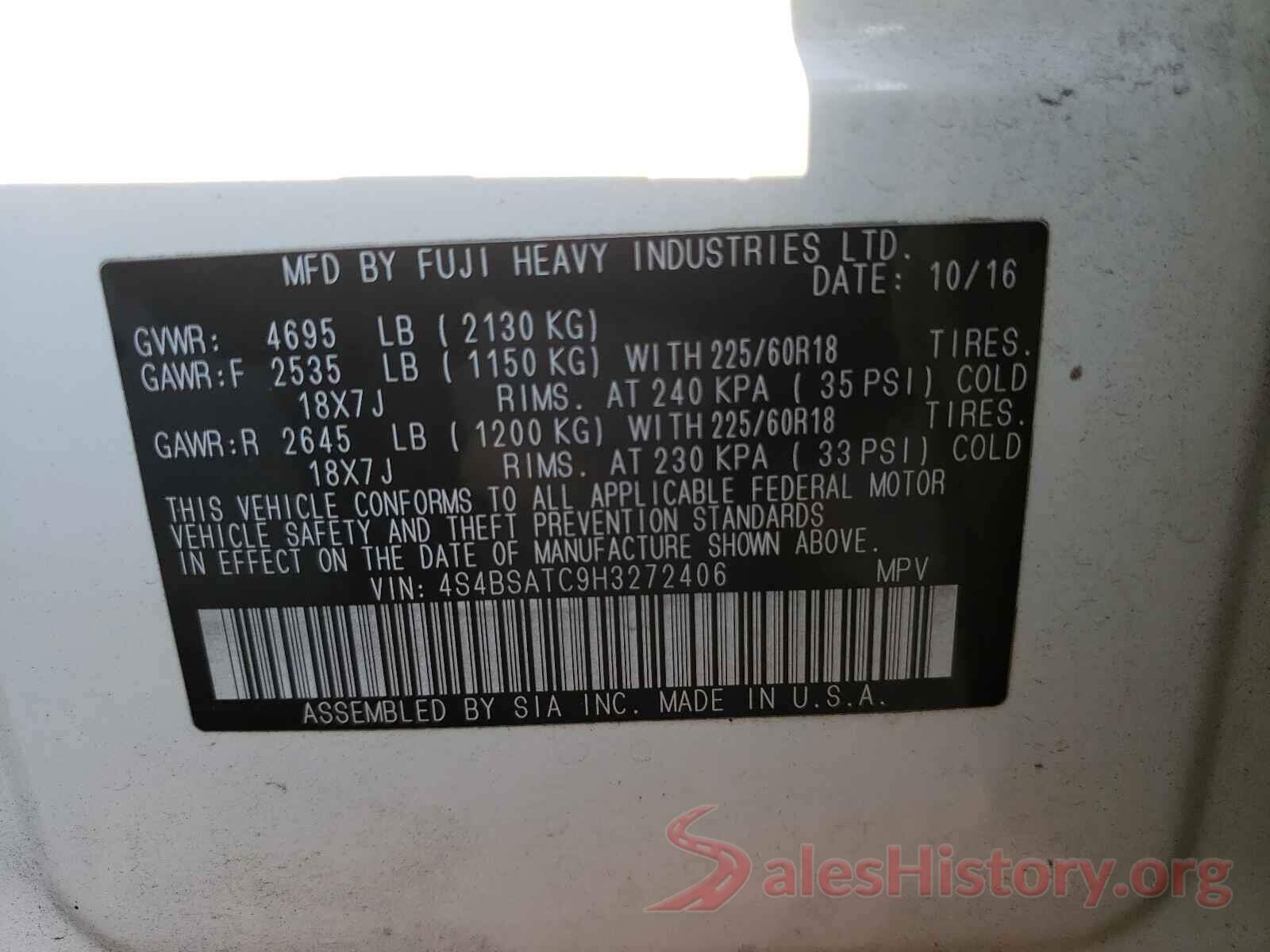 4S4BSATC9H3272406 2017 SUBARU OUTBACK