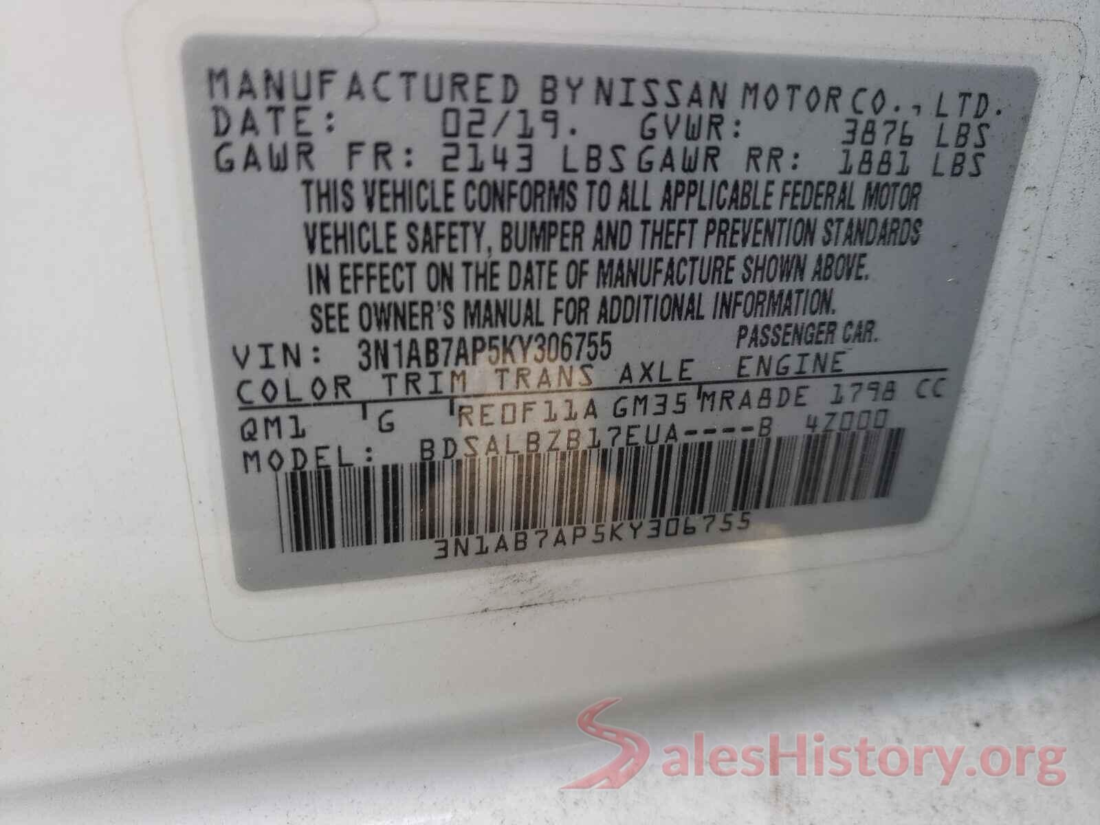 3N1AB7AP5KY306755 2019 NISSAN SENTRA