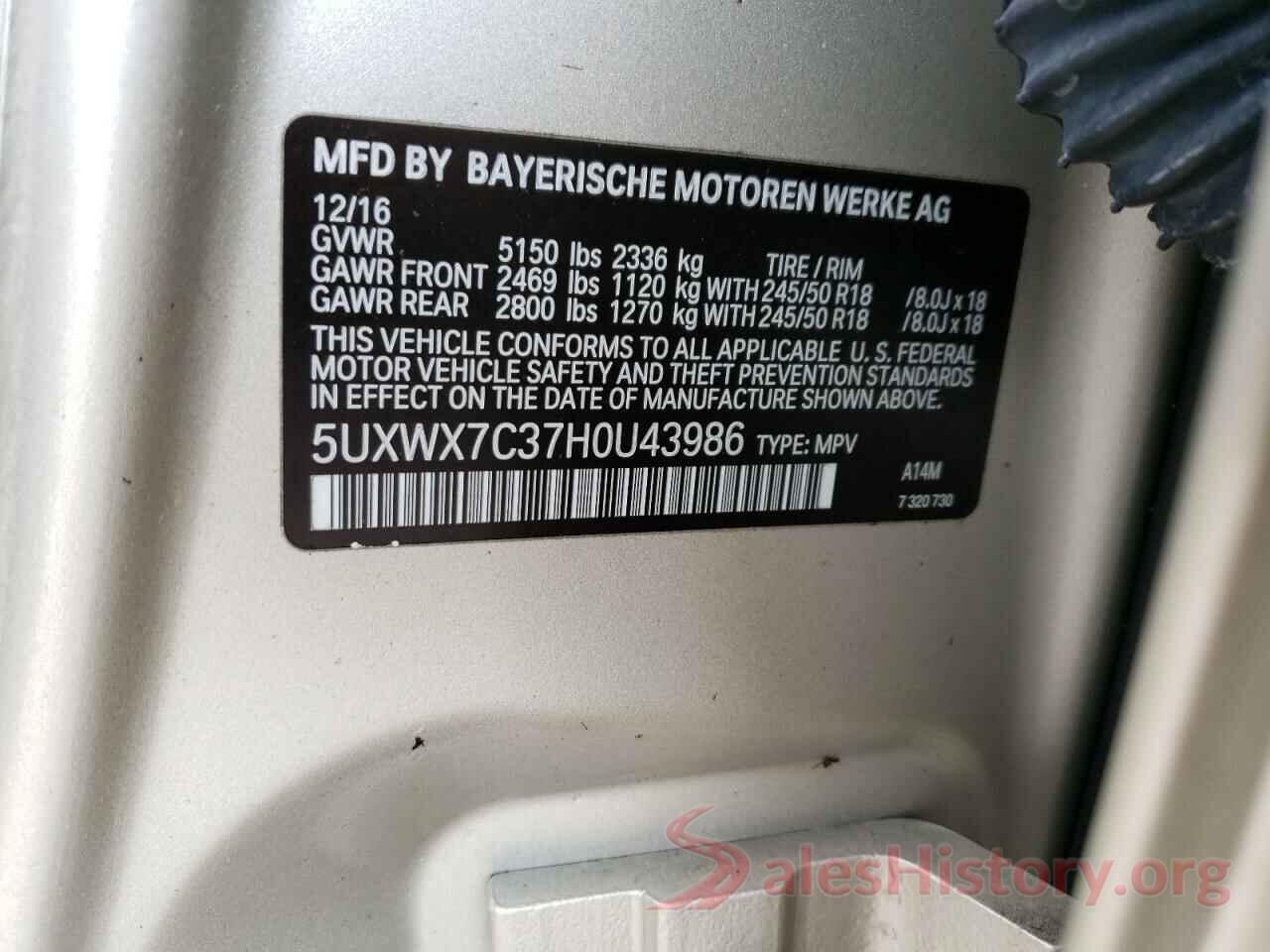 5UXWX7C37H0U43986 2017 BMW X3