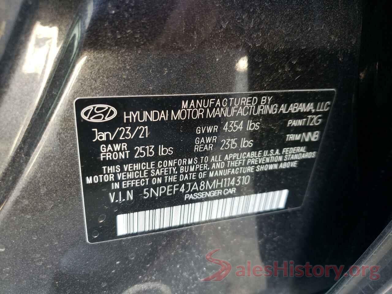 5NPEF4JA8MH114310 2021 HYUNDAI SONATA