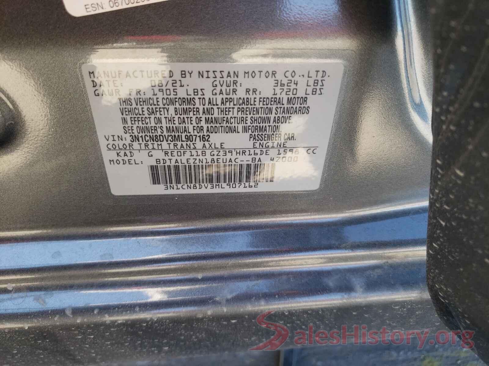 3N1CN8DV3ML907162 2021 NISSAN VERSA