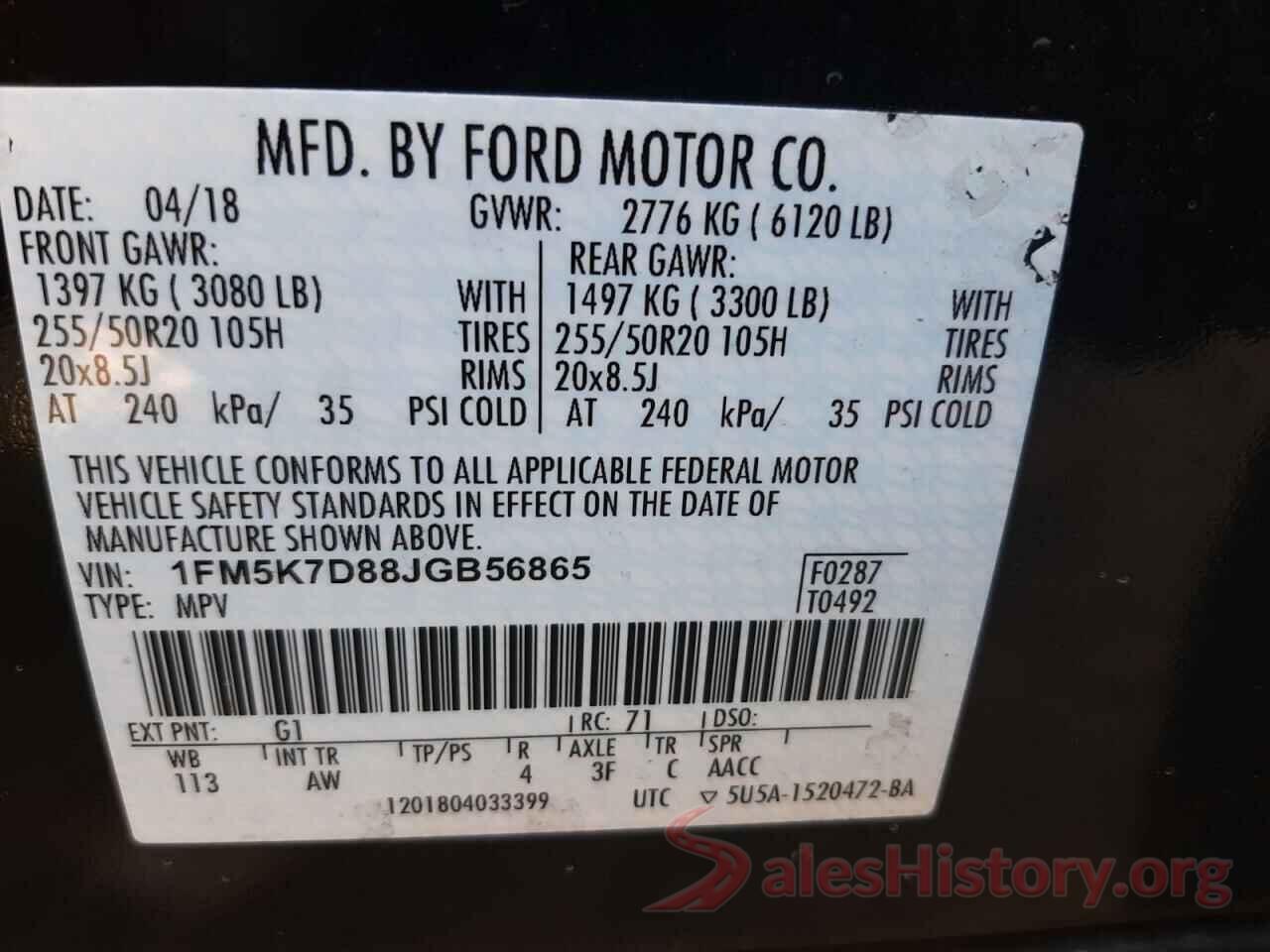 1FM5K7D88JGB56865 2018 FORD EXPLORER