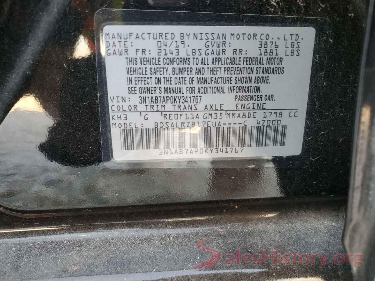 3N1AB7AP0KY341767 2019 NISSAN SENTRA