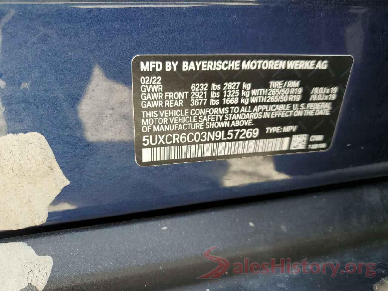 5UXCR6C03N9L57269 2022 BMW X5