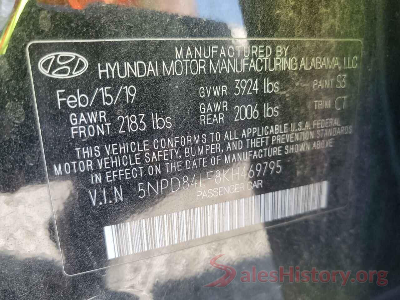 5NPD84LF8KH469795 2019 HYUNDAI ELANTRA