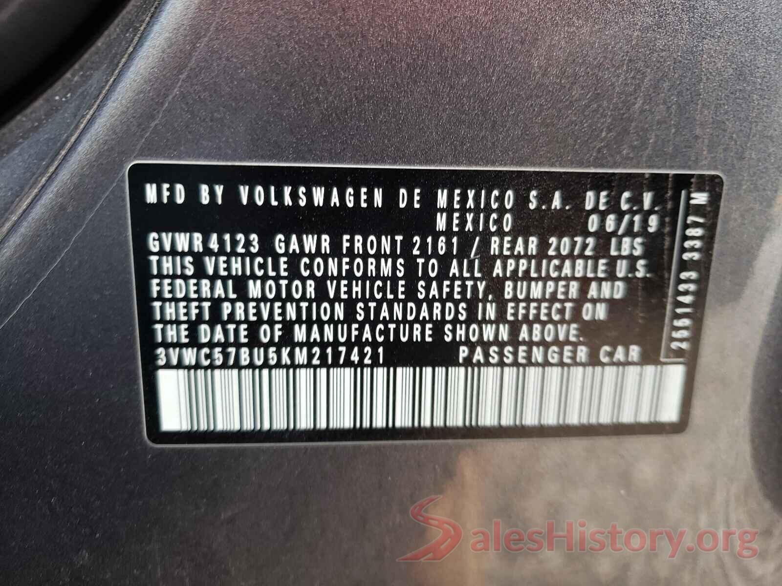 3VWC57BU5KM217421 2019 VOLKSWAGEN JETTA