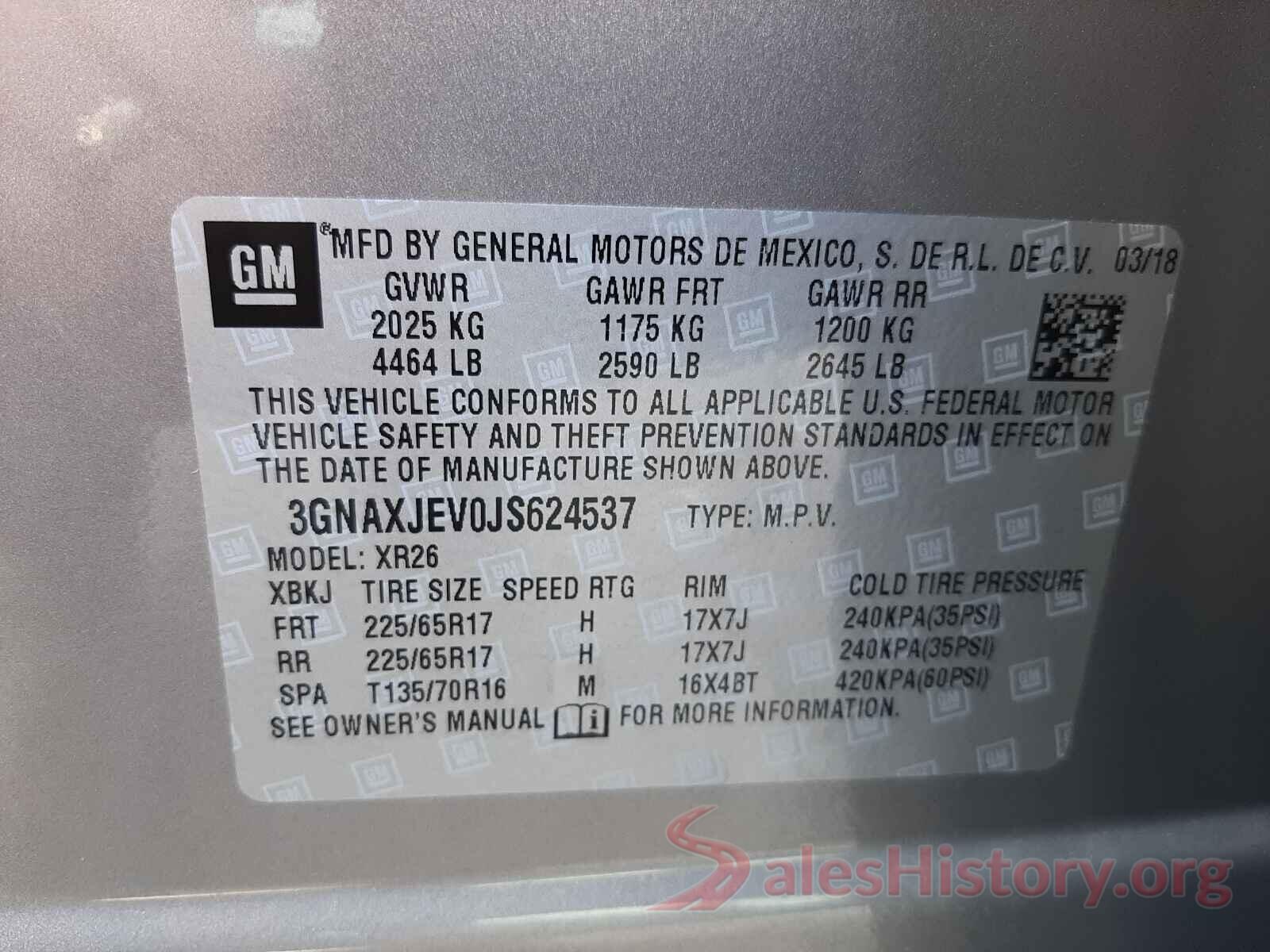 3GNAXJEV0JS624537 2018 CHEVROLET EQUINOX