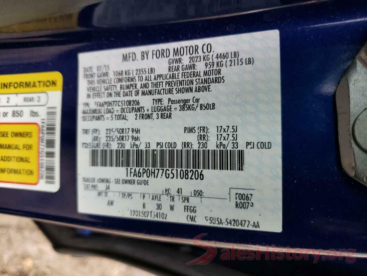 1FA6P0H77G5108206 2016 FORD FUSION