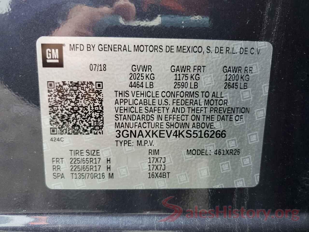 3GNAXKEV4KS516266 2019 CHEVROLET EQUINOX