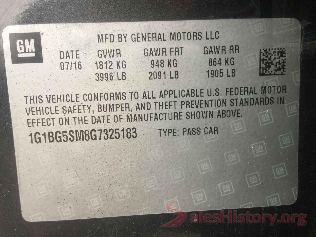 1G1BG5SM8G7325183 2016 CHEVROLET CRUZE