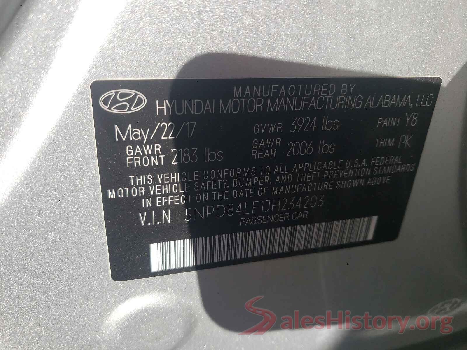 5NPD84LF1JH234203 2018 HYUNDAI ELANTRA