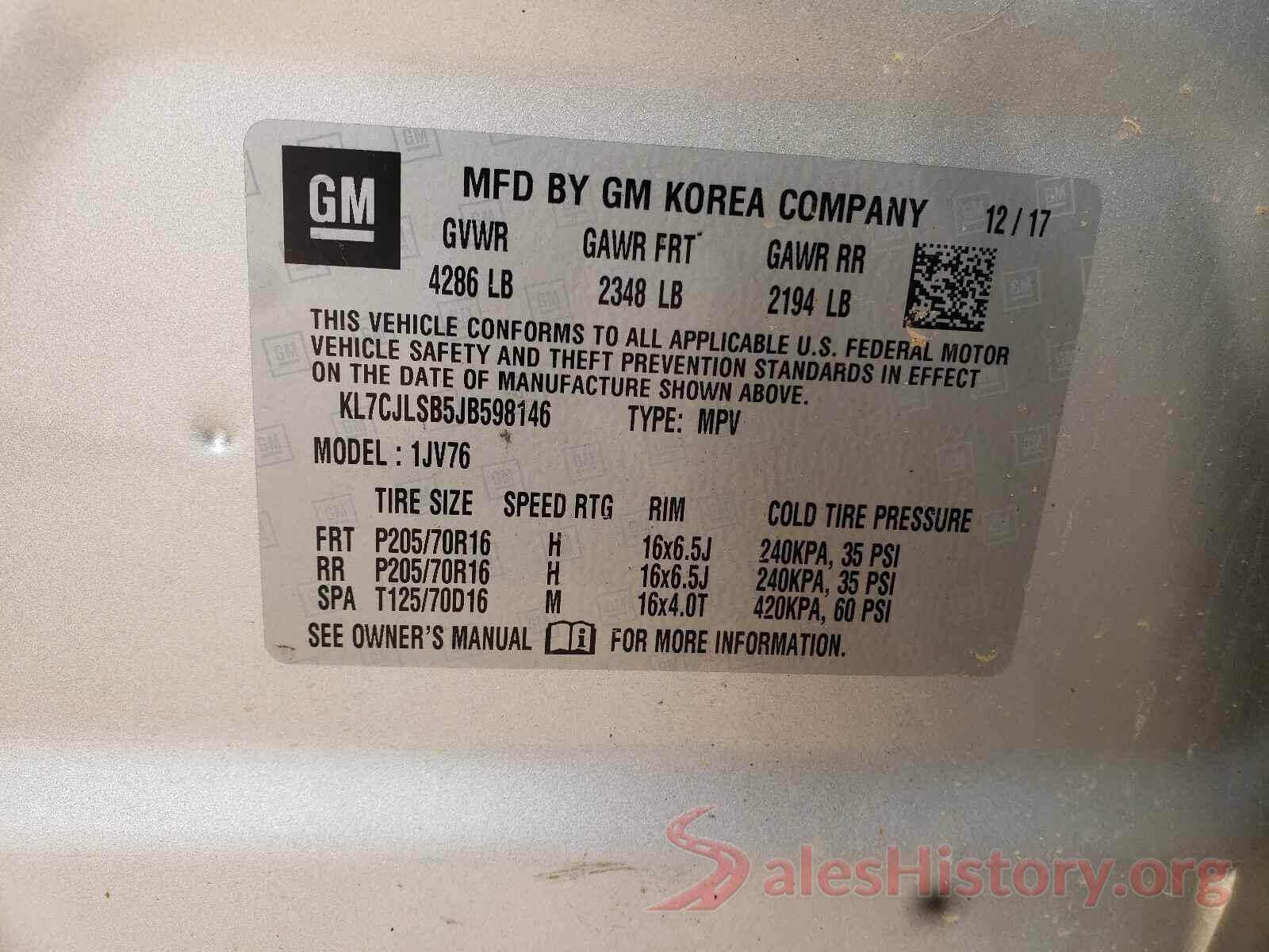 KL7CJLSB5JB598146 2018 CHEVROLET TRAX