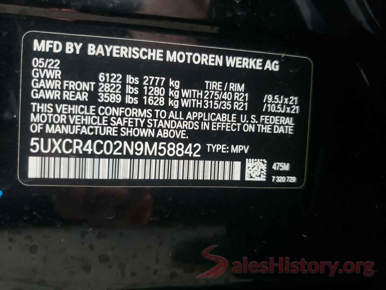 5UXCR4C02N9M58842 2022 BMW X5