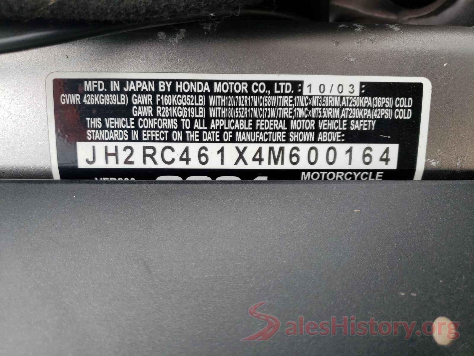 JH2RC461X4M600164 2004 HONDA VFR CYCLE