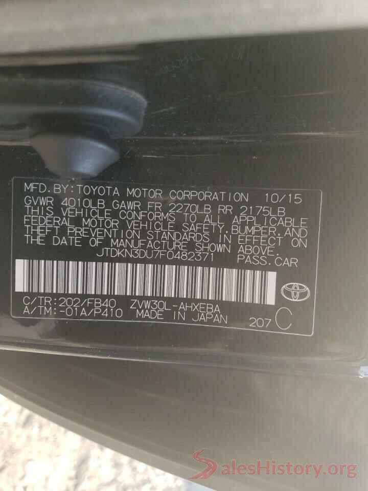 JTDKN3DU7F0482371 2015 TOYOTA PRIUS