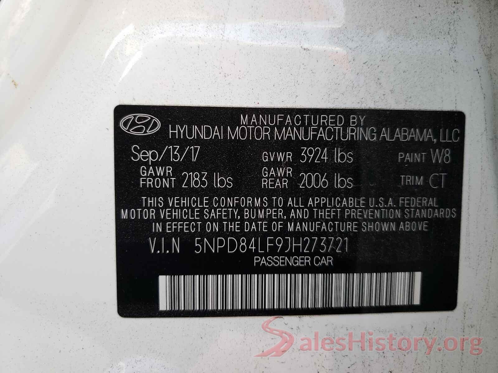 5NPD84LF9JH273721 2018 HYUNDAI ELANTRA