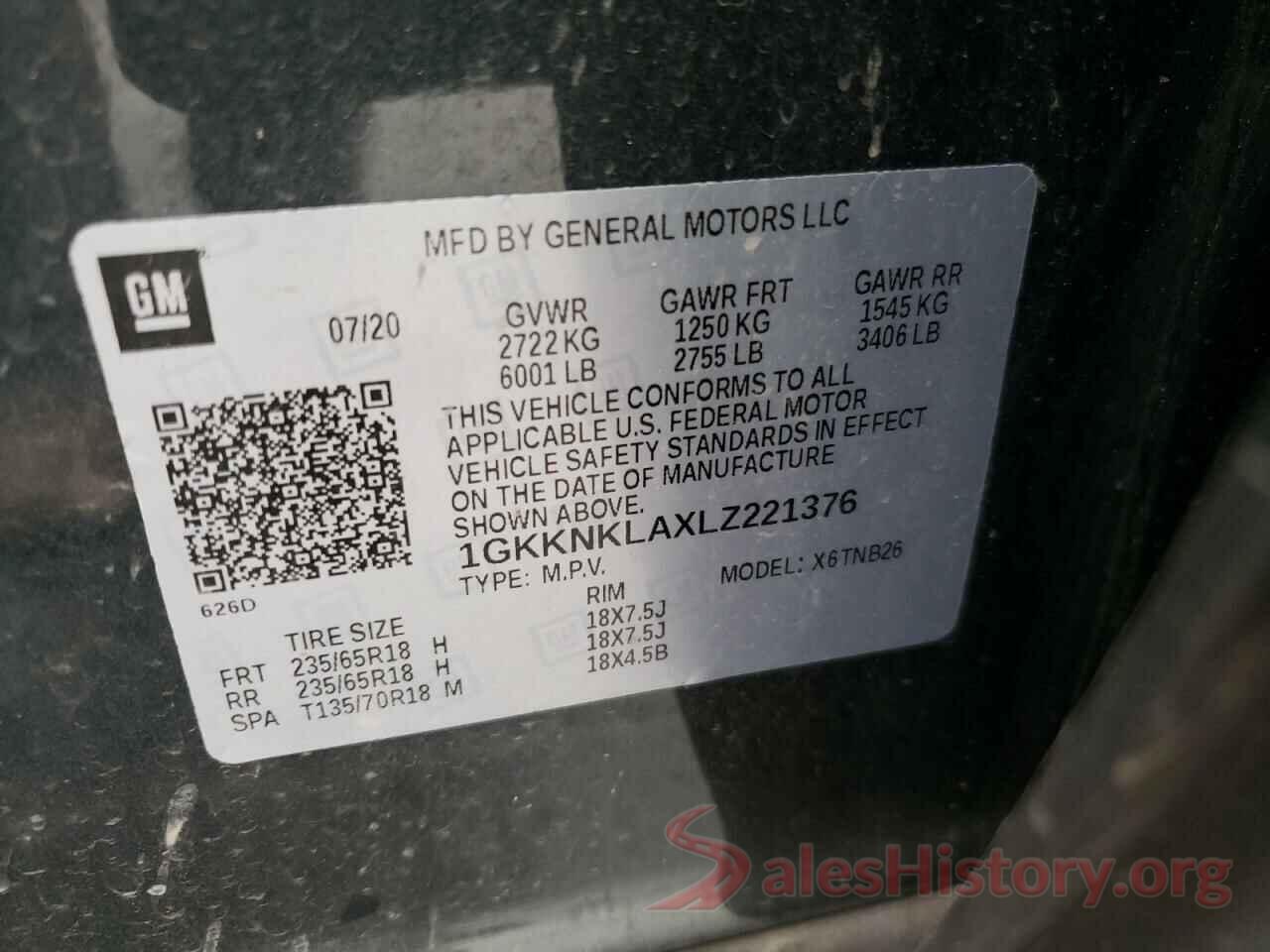 1GKKNKLAXLZ221376 2020 GMC ACADIA