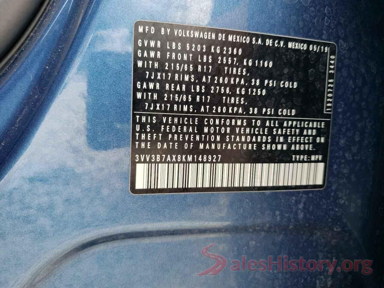 3VV3B7AX8KM148927 2019 VOLKSWAGEN TIGUAN