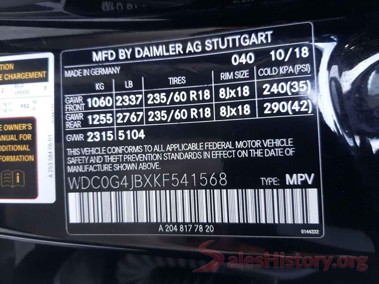 WDC0G4JBXKF541568 2019 MERCEDES-BENZ GLC-CLASS