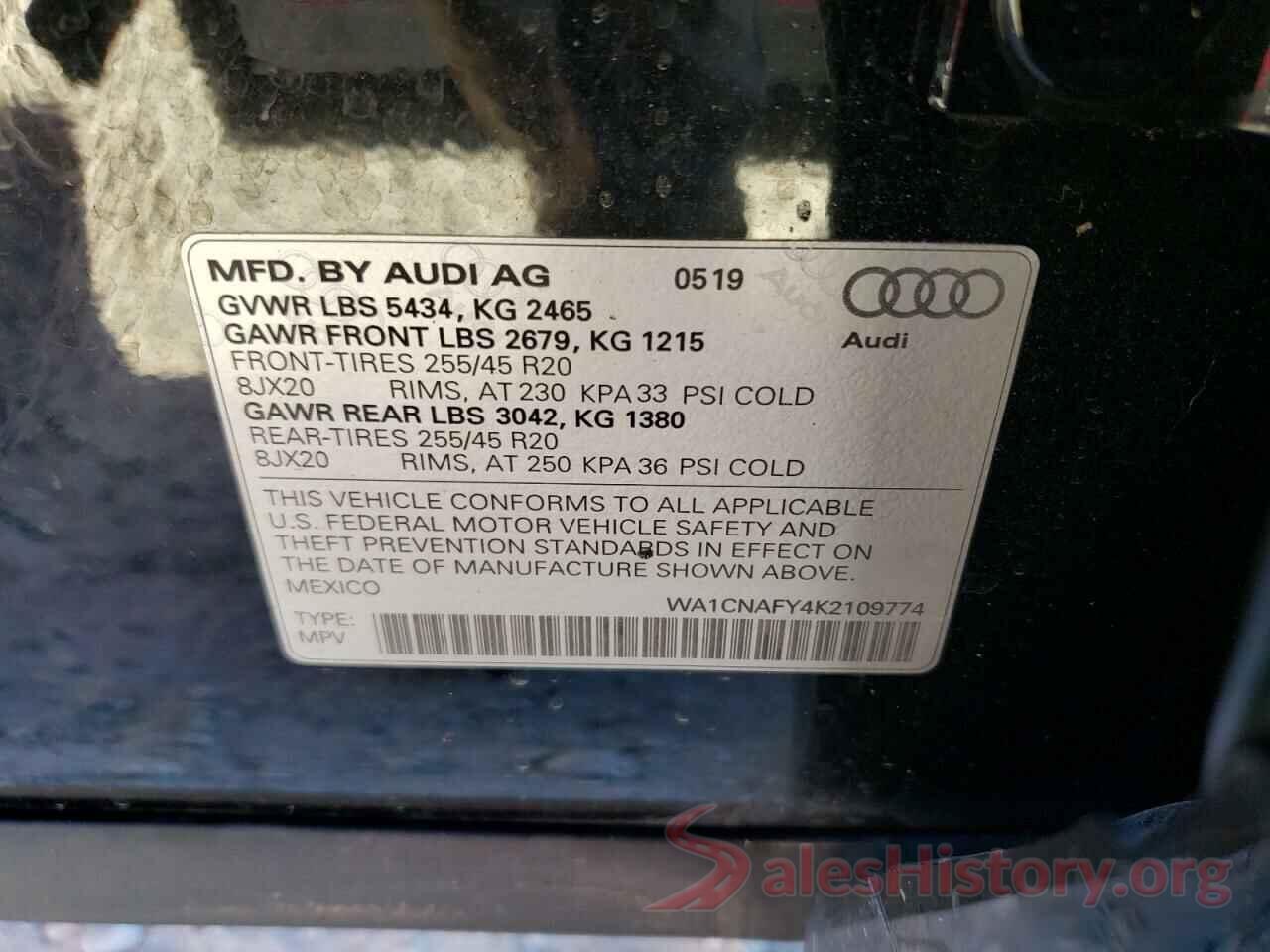 WA1CNAFY4K2109774 2019 AUDI Q5