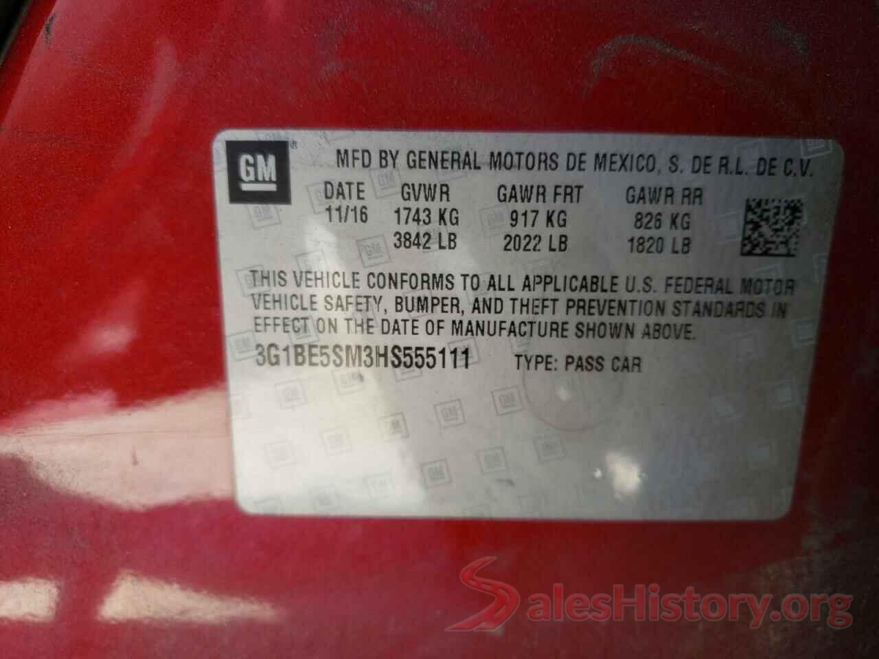 3G1BE5SM3HS555111 2017 CHEVROLET CRUZE