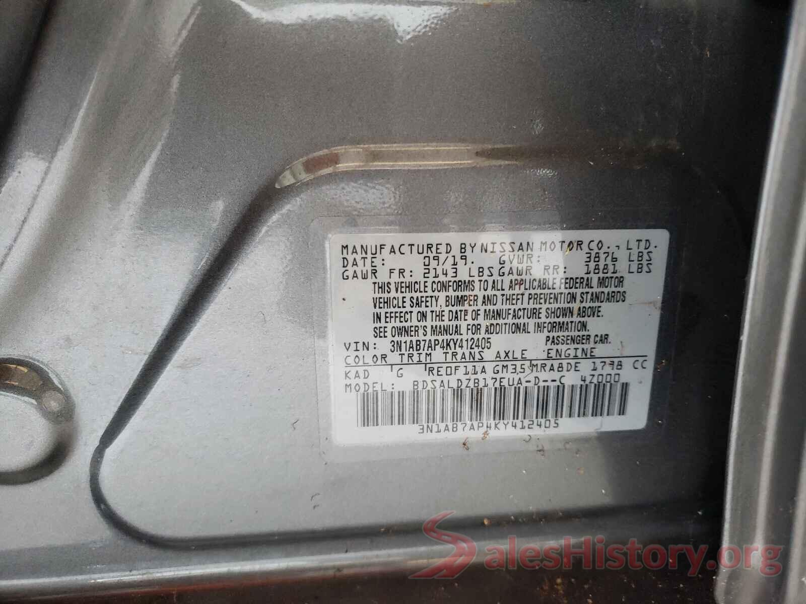 3N1AB7AP4KY412405 2019 NISSAN SENTRA