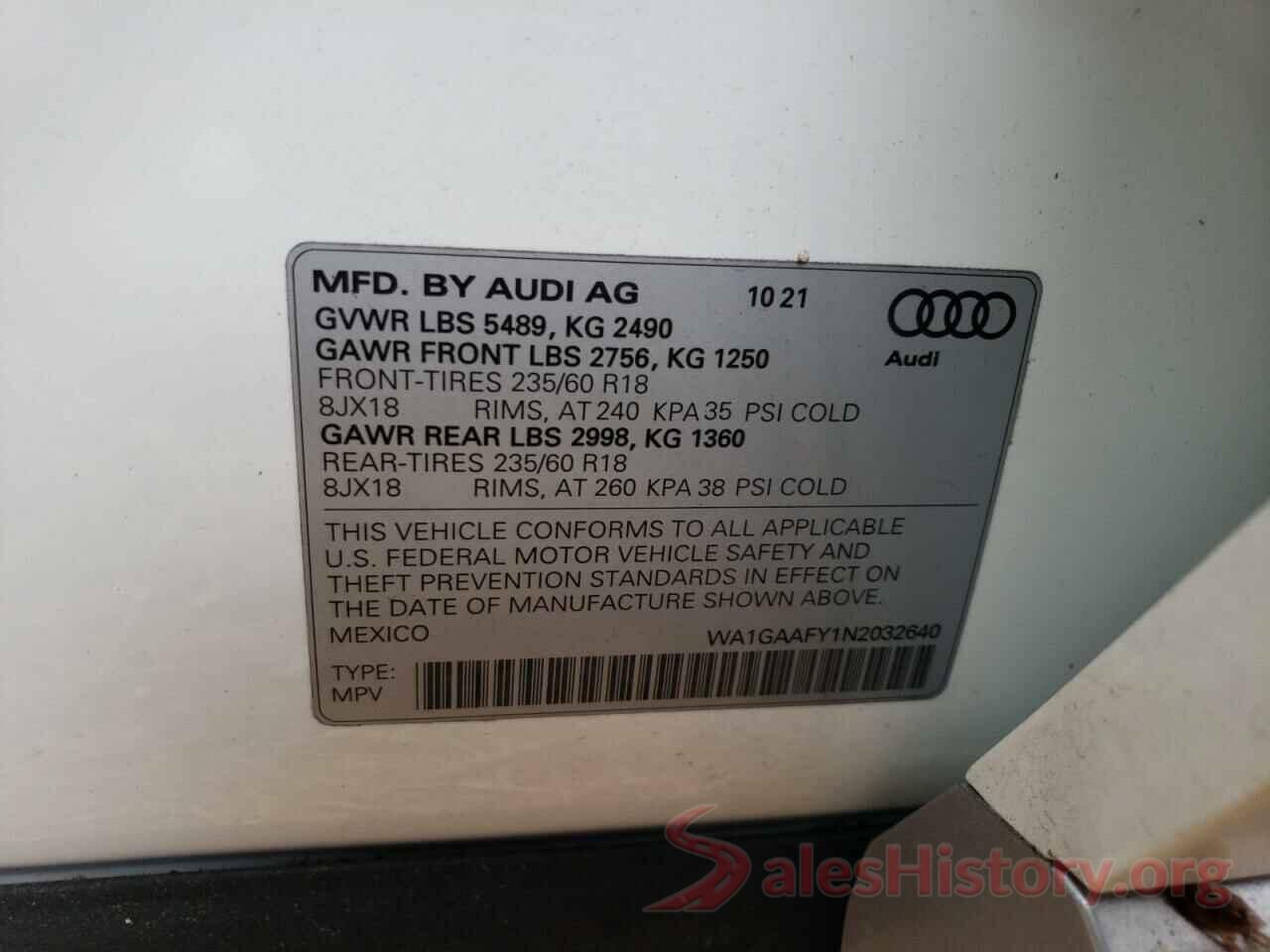 WA1GAAFY1N2032640 2022 AUDI Q5