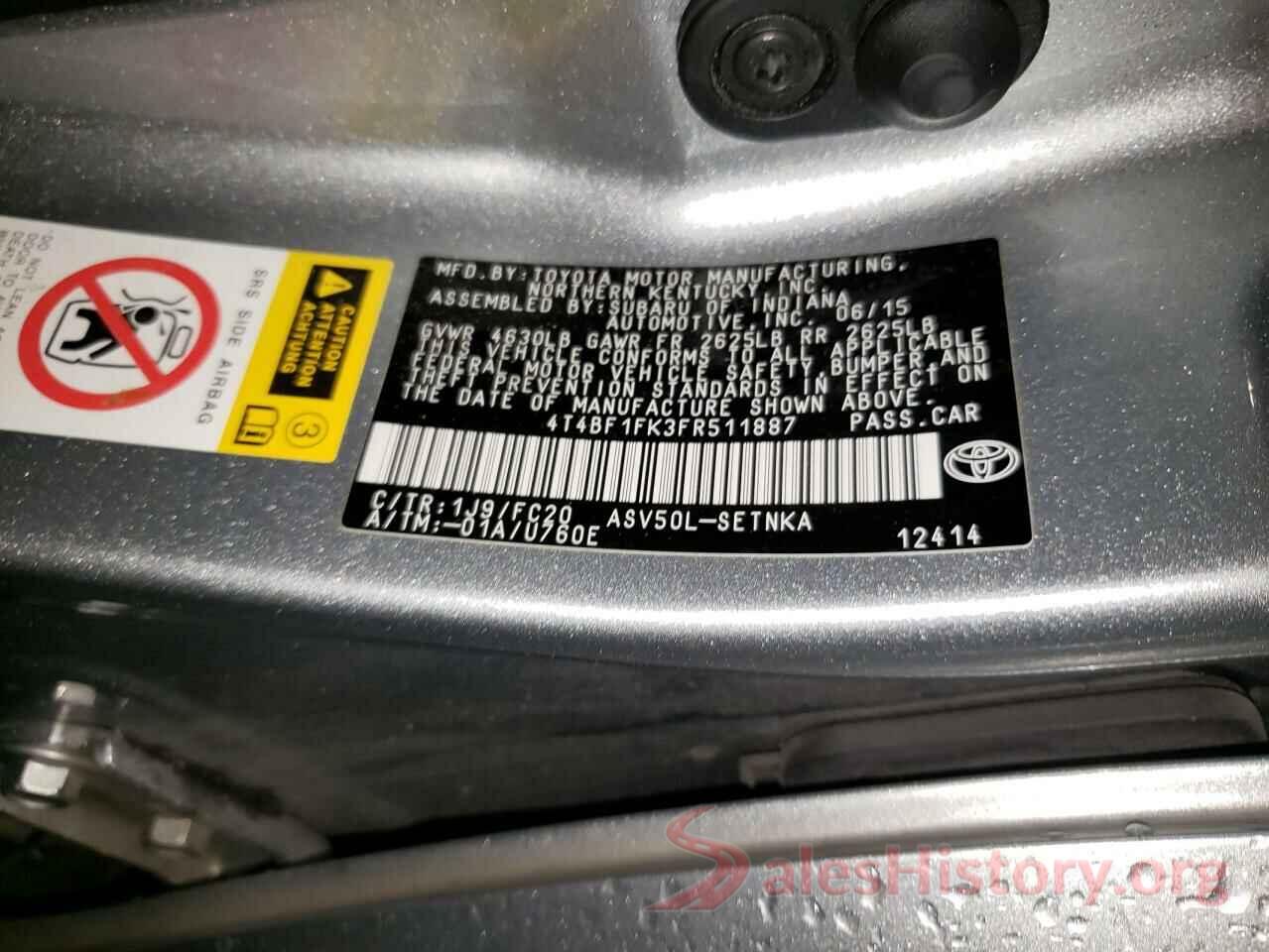 4T4BF1FK3FR511887 2015 TOYOTA CAMRY