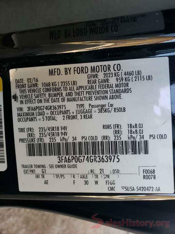 3FA6P0G74GR363975 2016 FORD FUSION