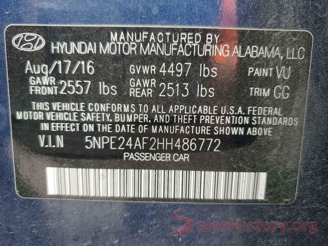 5NPE24AF2HH486772 2017 HYUNDAI SONATA