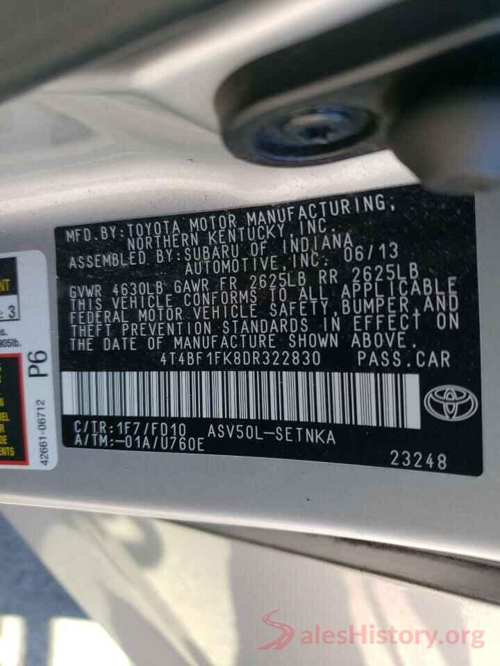 4T4BF1FK8DR322830 2013 TOYOTA CAMRY