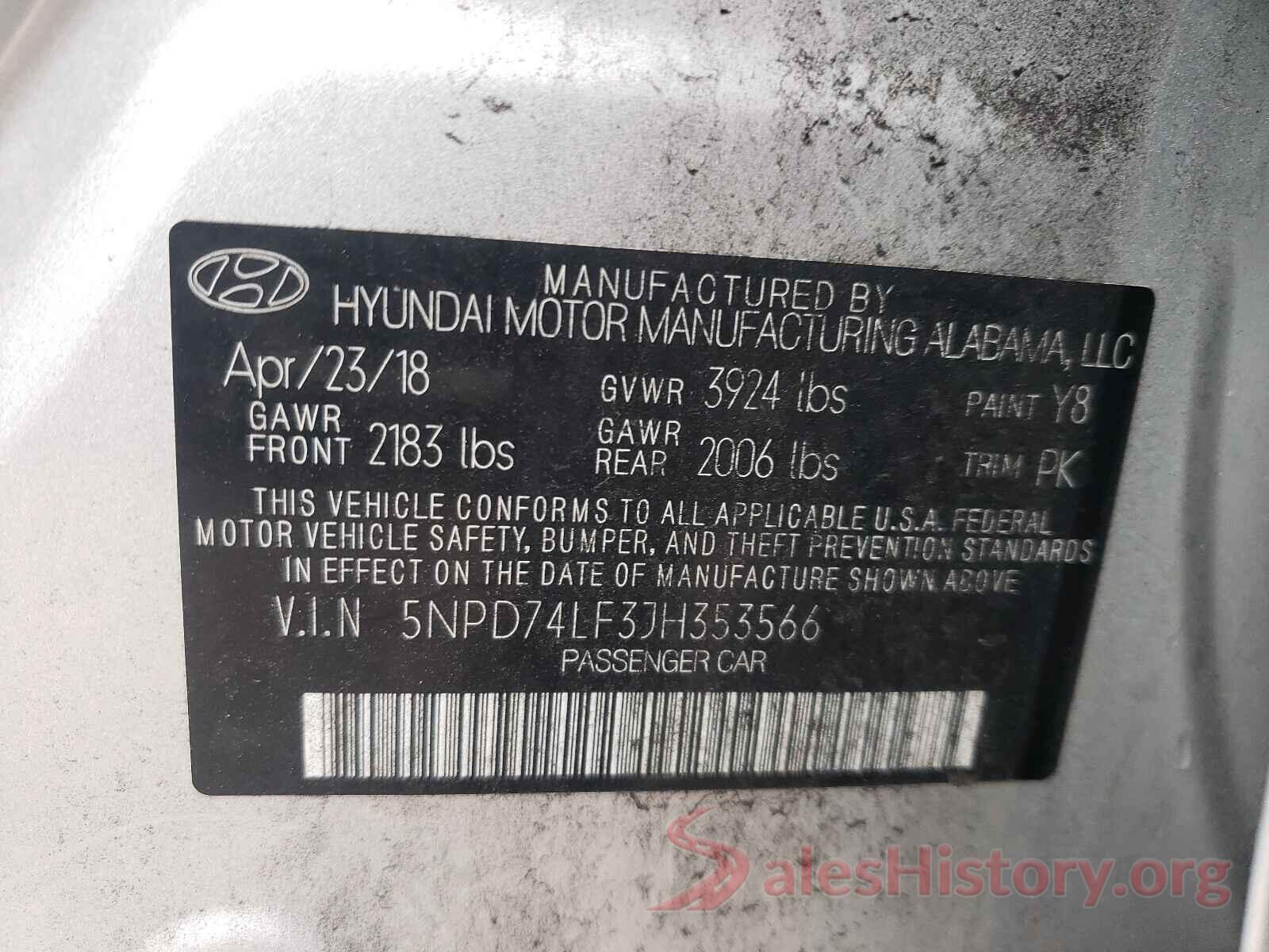 5NPD74LF3JH353566 2018 HYUNDAI ELANTRA