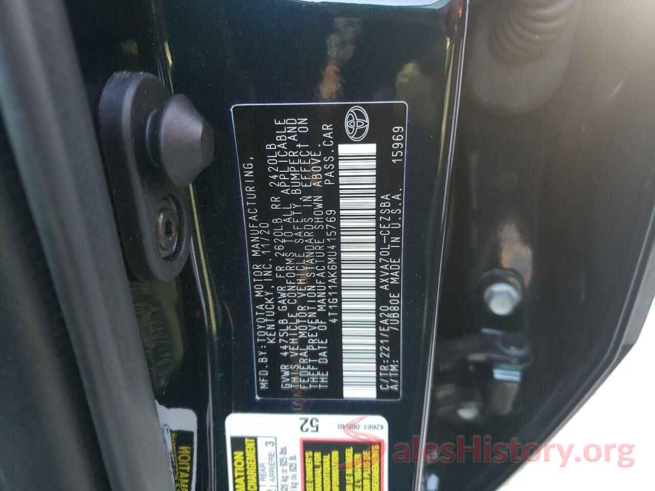 4T1G11AK6MU415769 2021 TOYOTA CAMRY