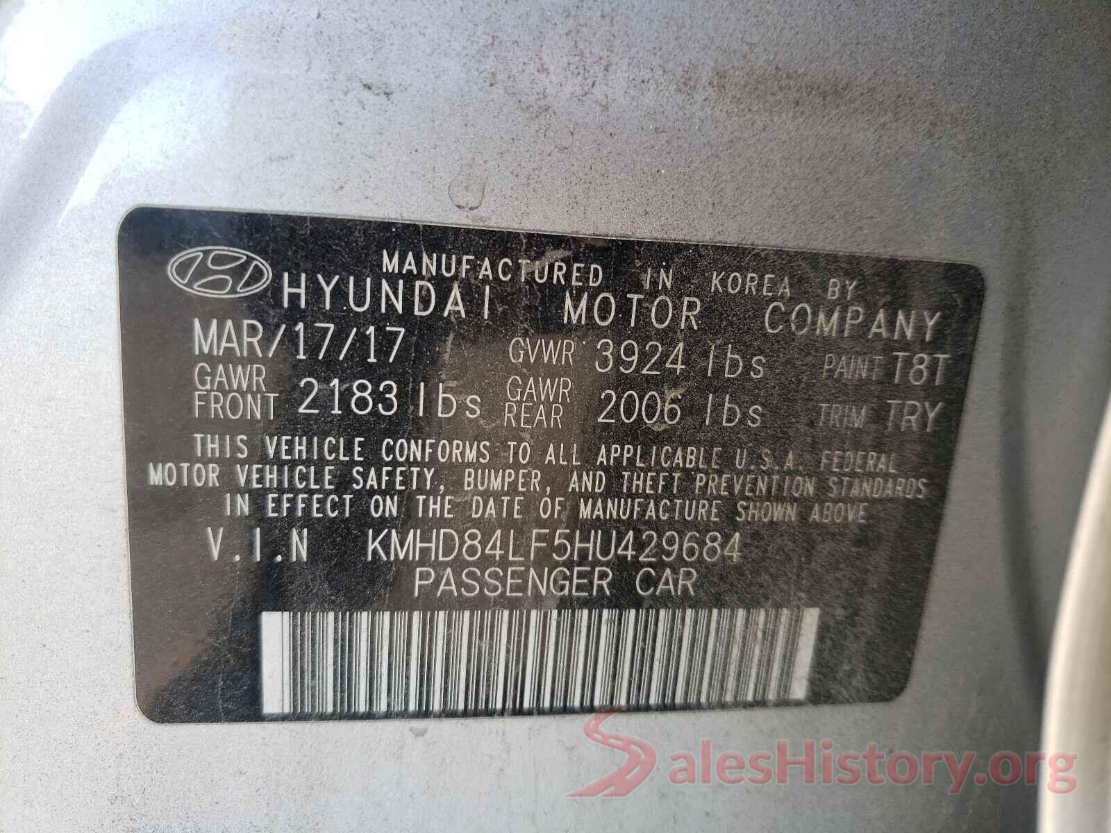 KMHD84LF5HU429684 2017 HYUNDAI ELANTRA