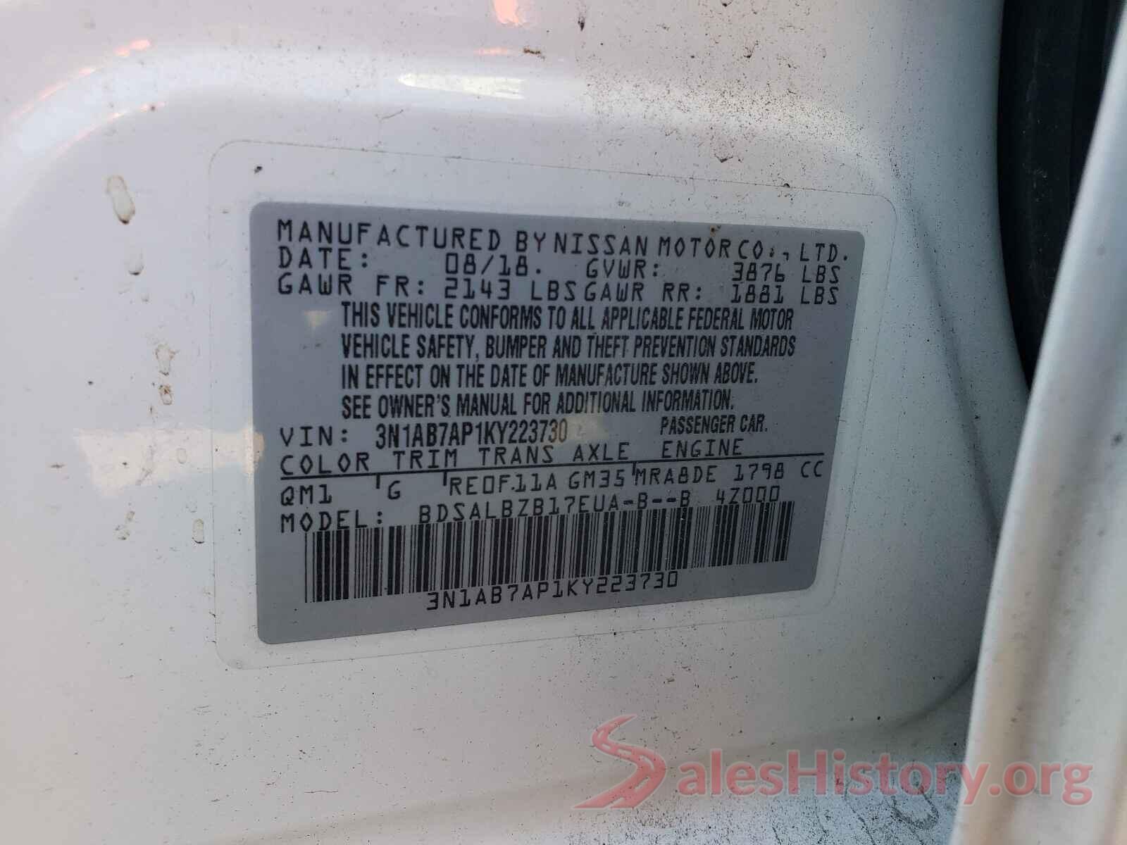 3N1AB7AP1KY223730 2019 NISSAN SENTRA