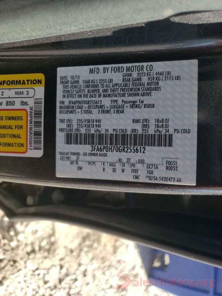 3FA6P0H70GR255612 2016 FORD FUSION