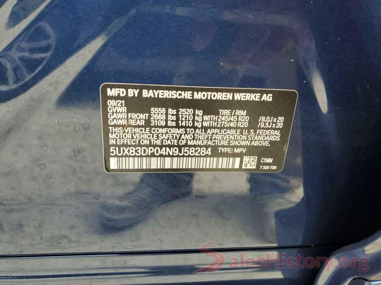 5UX83DP04N9J58284 2022 BMW X3