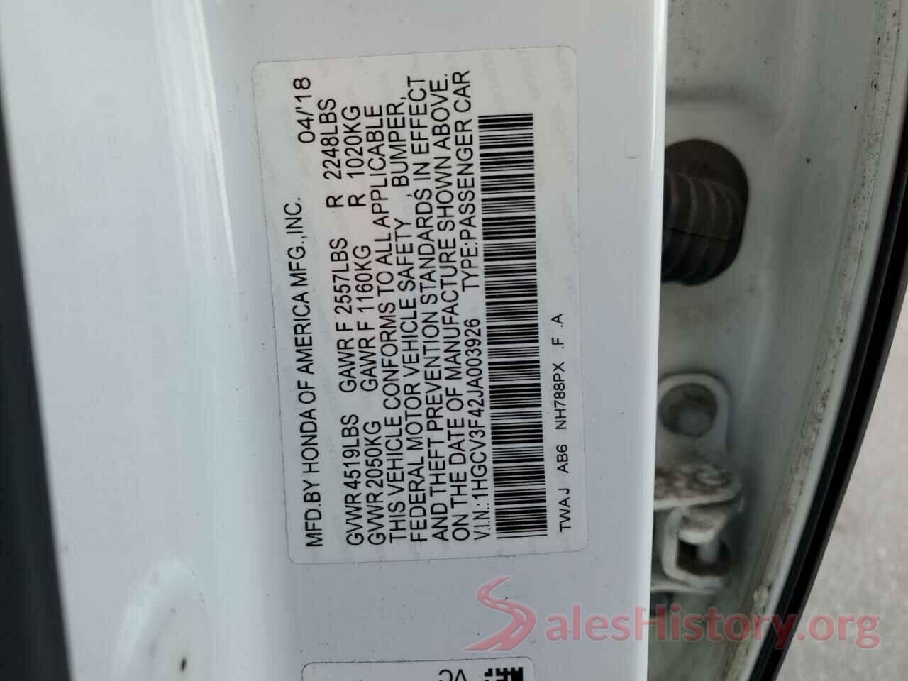 1HGCV3F42JA003926 2018 HONDA ACCORD