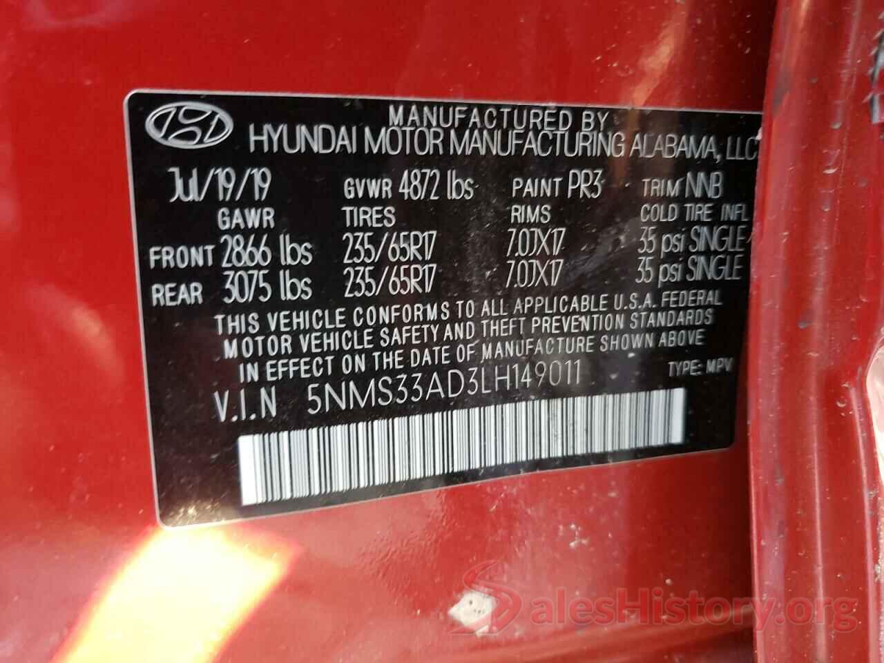 5NMS33AD3LH149011 2020 HYUNDAI SANTA FE