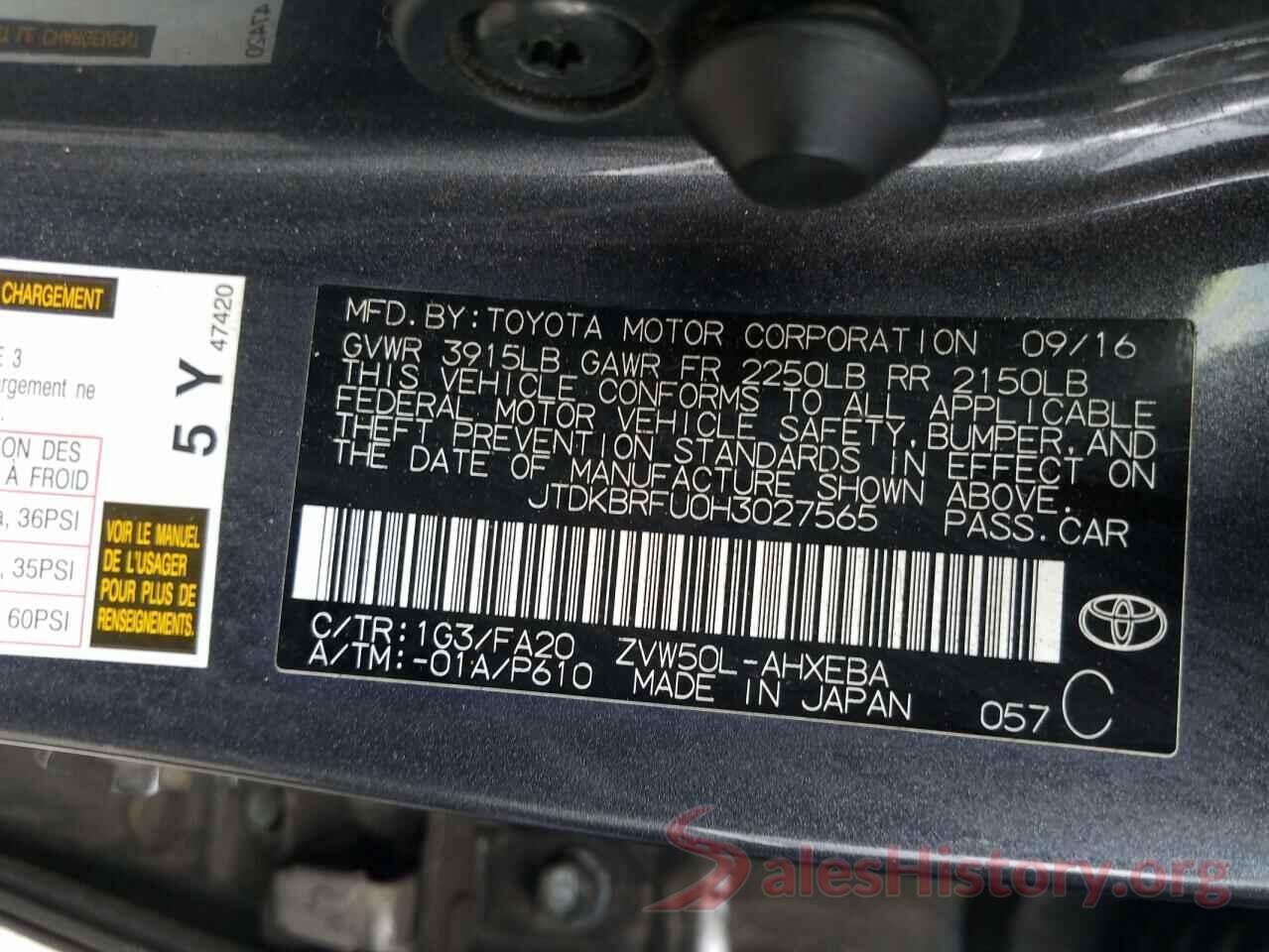 JTDKBRFU0H3027565 2017 TOYOTA PRIUS