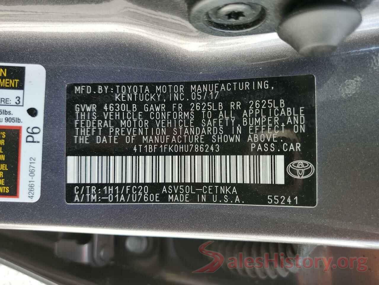 4T1BF1FK0HU786243 2017 TOYOTA CAMRY