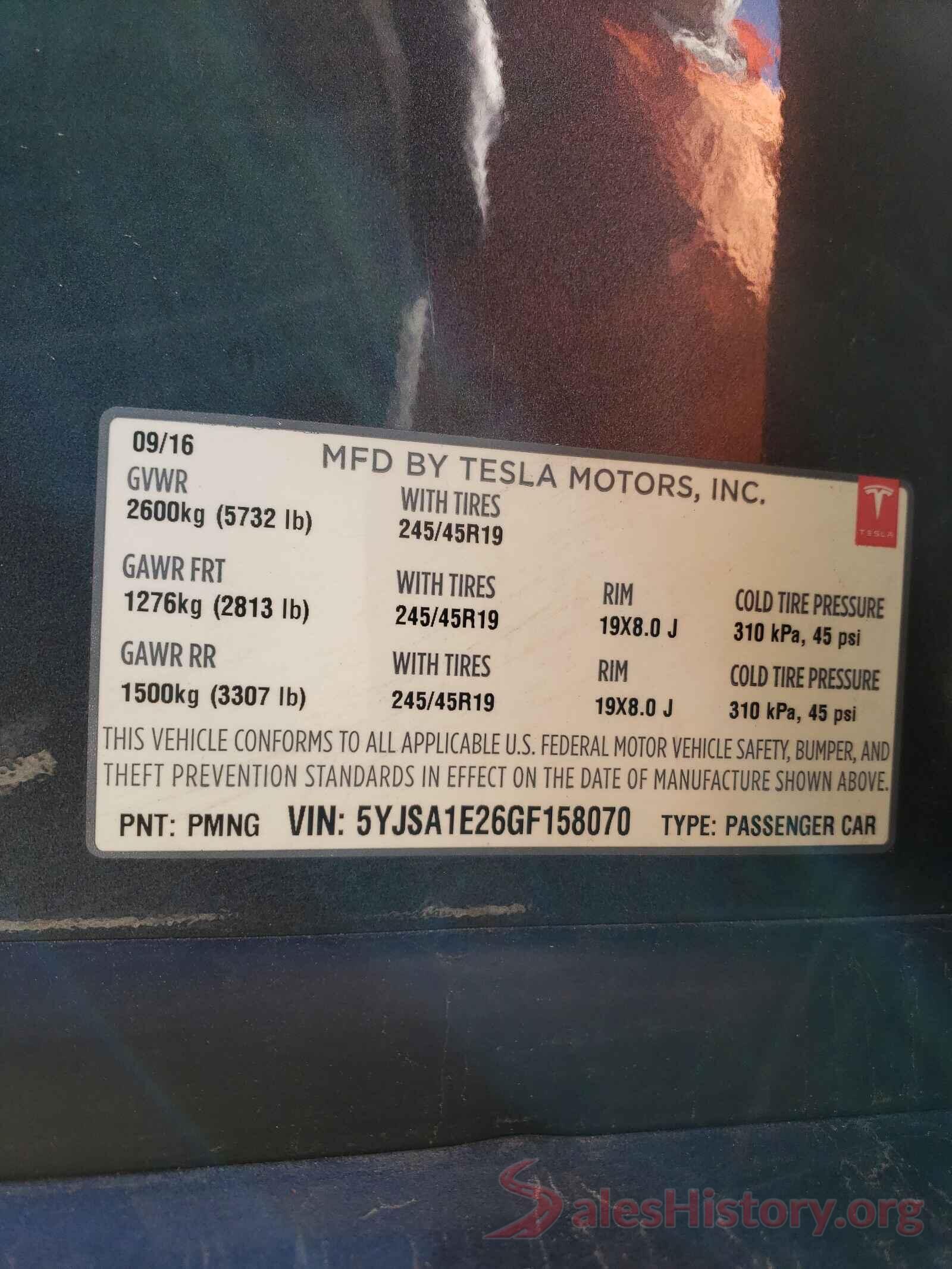 5YJSA1E26GF158070 2016 TESLA MODEL S