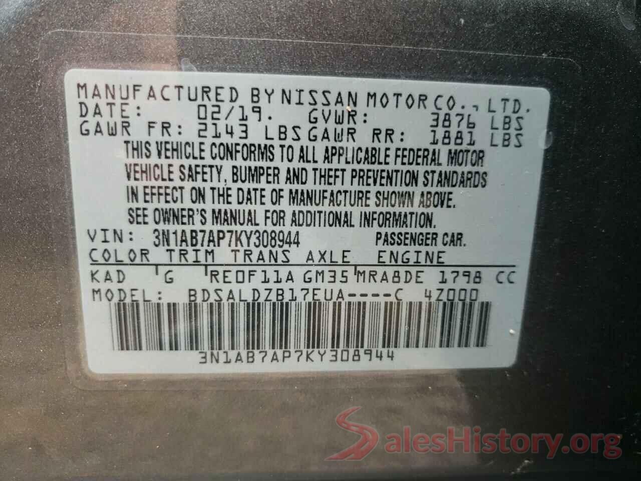 3N1AB7AP7KY308944 2019 NISSAN SENTRA