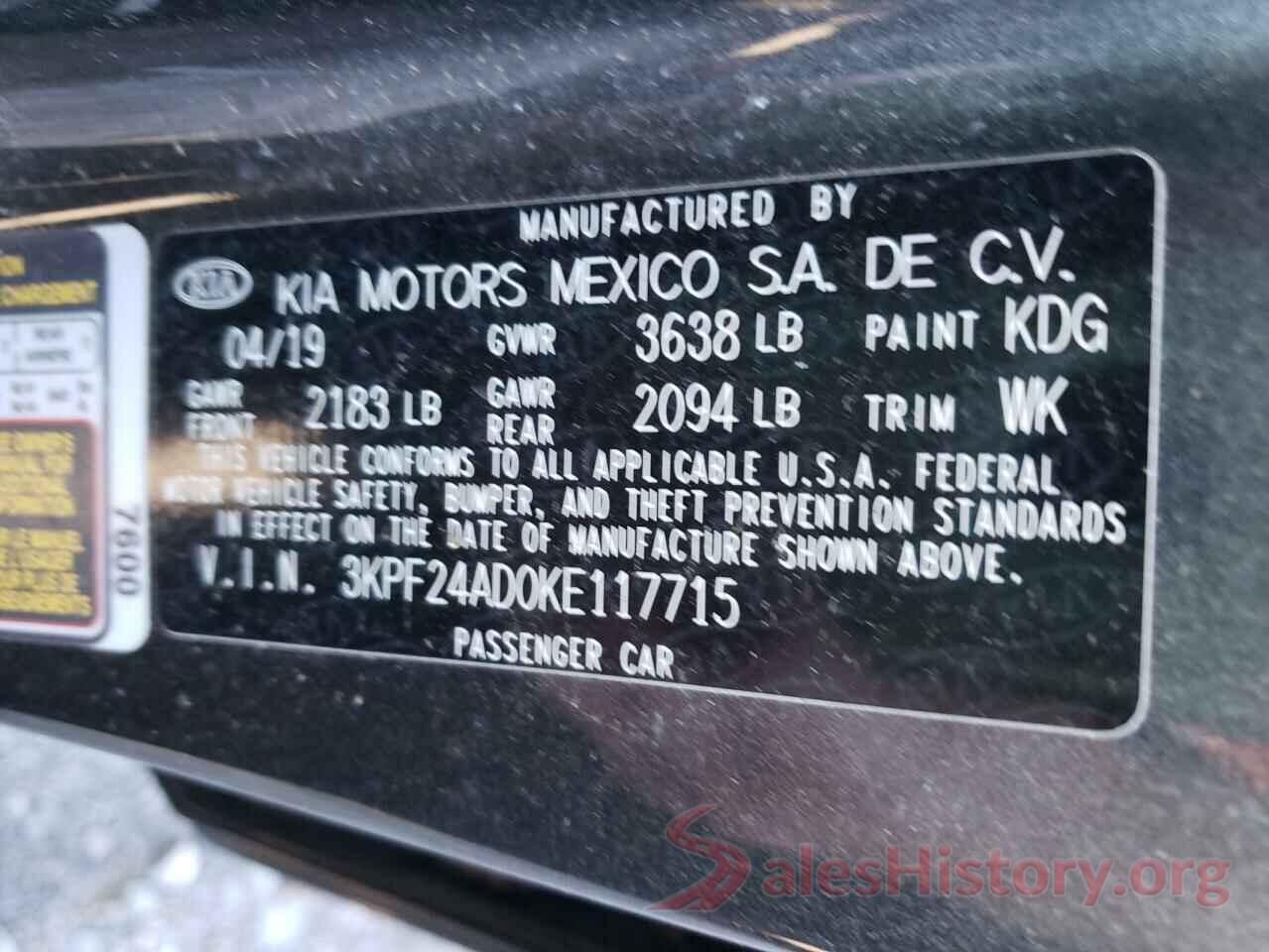 3KPF24AD0KE117715 2019 KIA FORTE