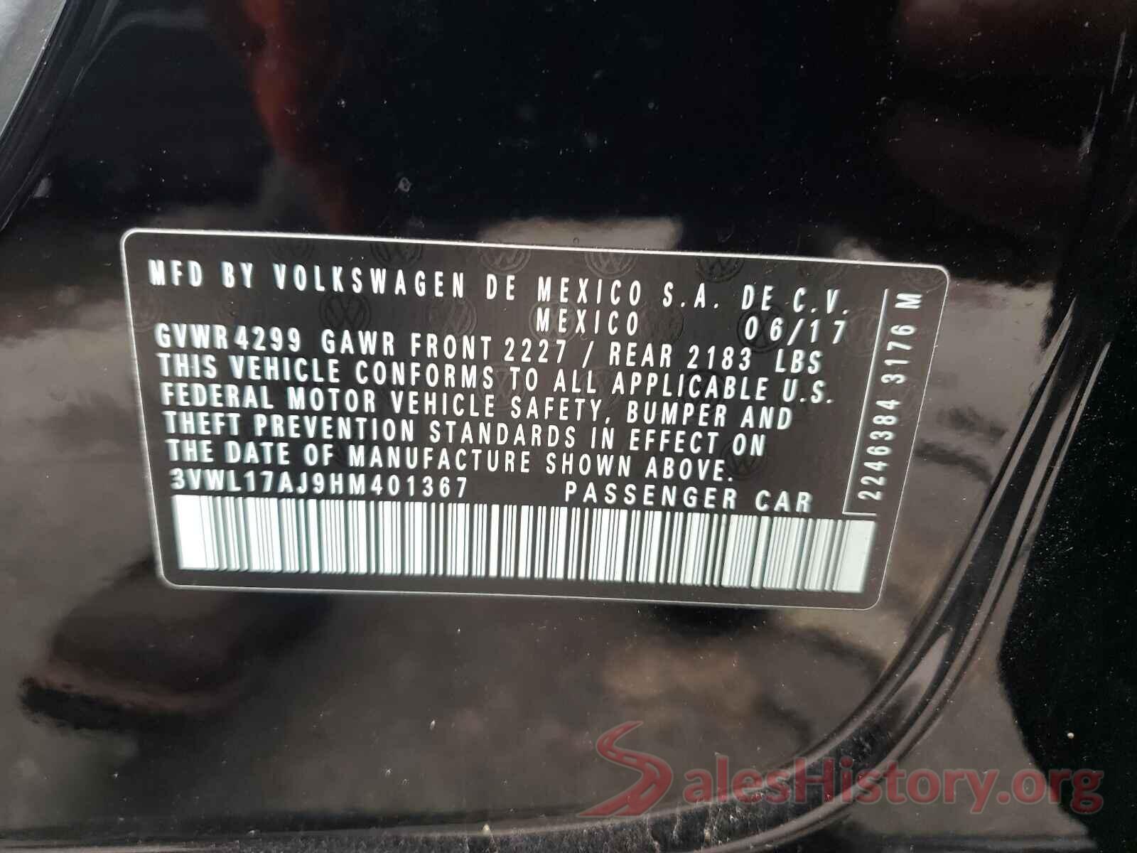 3VWL17AJ9HM401367 2017 VOLKSWAGEN JETTA