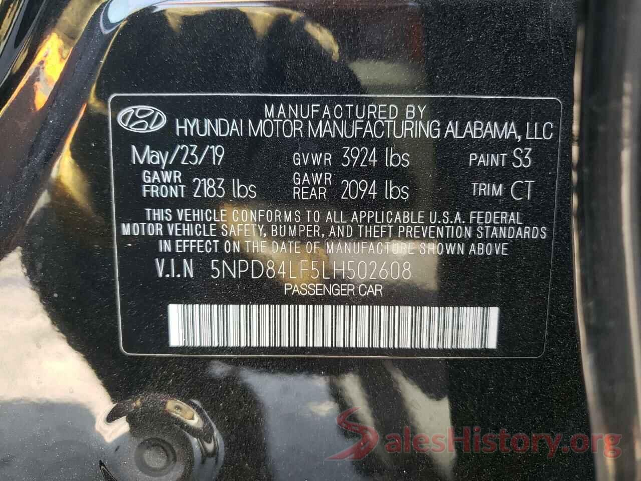 5NPD84LF5LH502608 2020 HYUNDAI ELANTRA